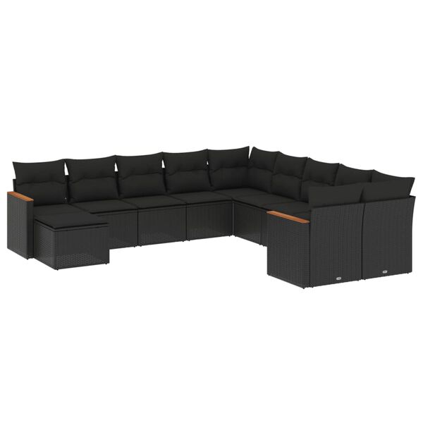 vidaXL 11 pcs conjunto sof&aacute;s de jardim c/ almofad&otilde;es vime PE preto