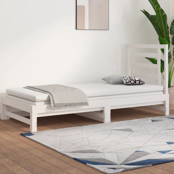 vidaXL Estrutura sof&aacute;-cama de puxar 2x(90x190) cm pinho maci&ccedil;o branco