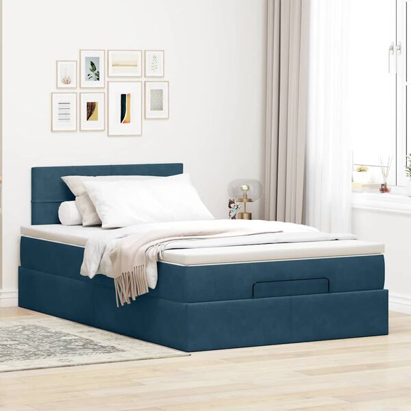 vidaXL Estrutura cama otomana colch&atilde;o 120x200cm veludo azul escuro