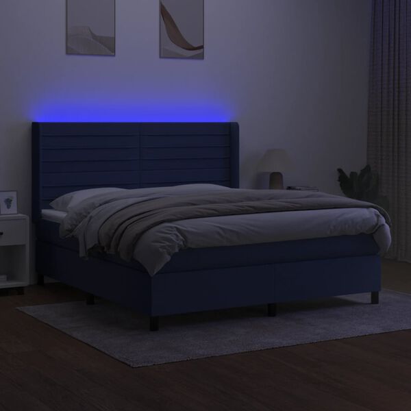 vidaXL Cama box spring c/ colch&atilde;o e LED 160x200 cm tecido azul