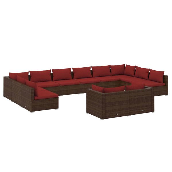 vidaXL 12 pcs conjunto lounge jardim c/ almofadões vime PE castanho