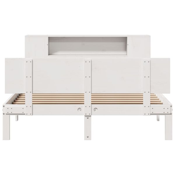 vidaXL Cama com estante sem colch&atilde;o 120x190 cm pinho maci&ccedil;o branco