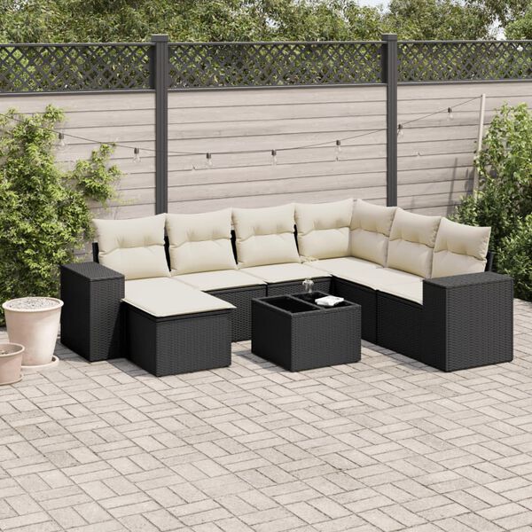 vidaXL 8 pcs conjunto sof&aacute;s de jardim com almofad&otilde;es vime PE preto