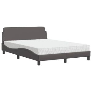 vidaXL Cama com colch&atilde;o Dover 140x190 cm couro artificial cinzento