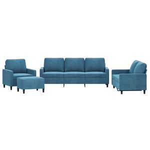 vidaXL 4 pcs conjunto de sof&aacute;s com almofad&otilde;es veludo azul
