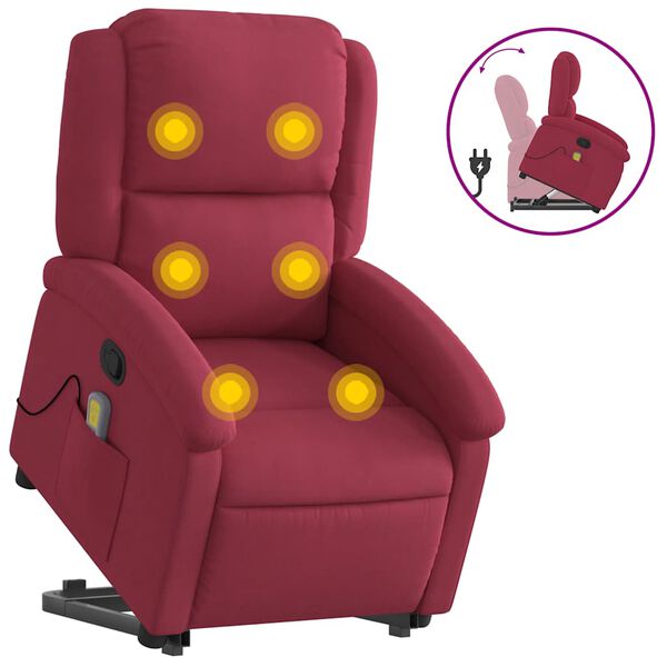 vidaXL Poltrona elevat&oacute;ria de massagens veludo vermelho tinto