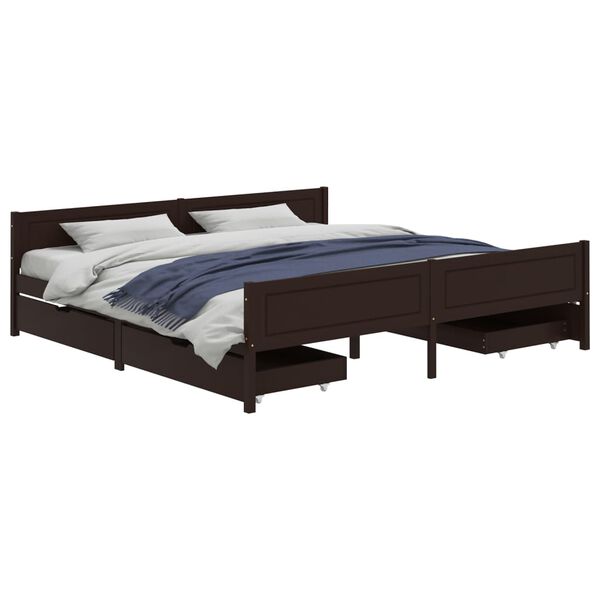 vidaXL Estrutura de cama c/ 4 gavetas 180x200 cm pinho castanho-escuro