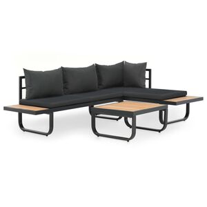 vidaXL Sof&aacute;s de canto para jardim com almofad&otilde;es 2 pcs alum&iacute;nio e WPC