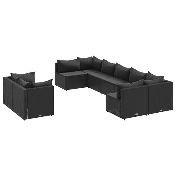 vidaXL 9 pcs conjunto de sof&aacute;s p/ jardim c/ almofad&otilde;es vime PE preto