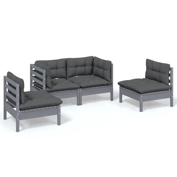 vidaXL 4 pcs conjunto lounge de jardim + almofad&otilde;es pinho maci&ccedil;o