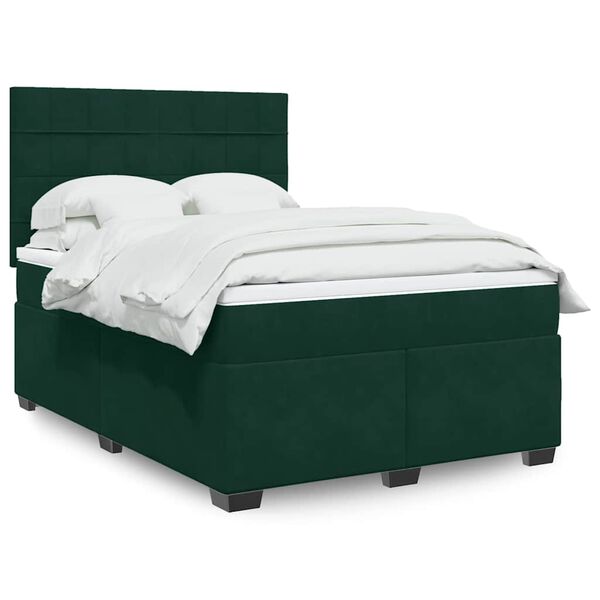 vidaXL Cama com molas/colch&atilde;o 140x190 cm veludo verde-escuro