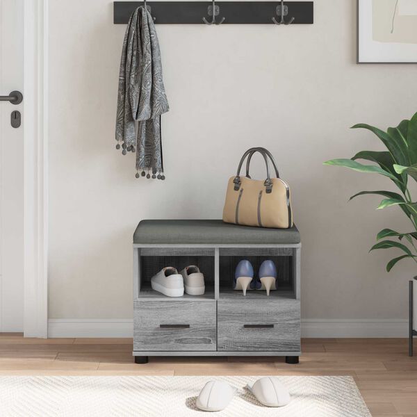 vidaXL Banco de Hall com almofada Cinza Sonoma 60 x 38 x 46 cm