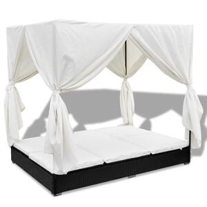 vidaXL Espregui&ccedil;adeira de exterior com cortinas vime PE preto