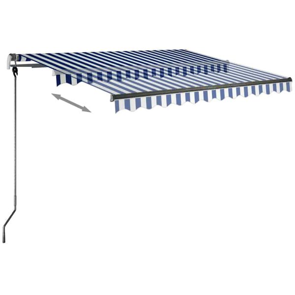 vidaXL Toldo retr&aacute;til manual com LED 350x250 cm azul e branco