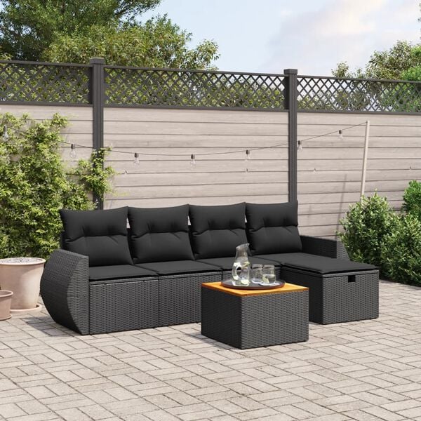 vidaXL 6 pcs conjunto sof&aacute;s de jardim c/ almofad&otilde;es vime PE preto