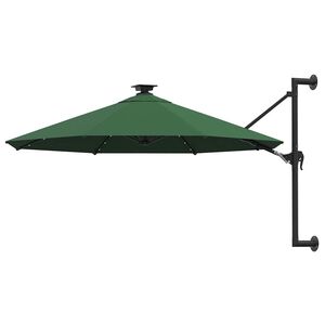 vidaXL Guarda-sol para jardim de parede com luzes LED 300 cm verde