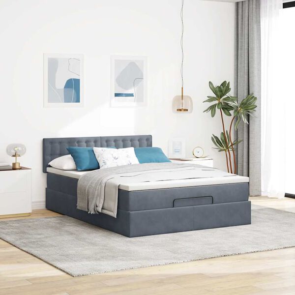 vidaXL Estrutura de cama otomana com colch&atilde;o 140x190cm cinzento escuro