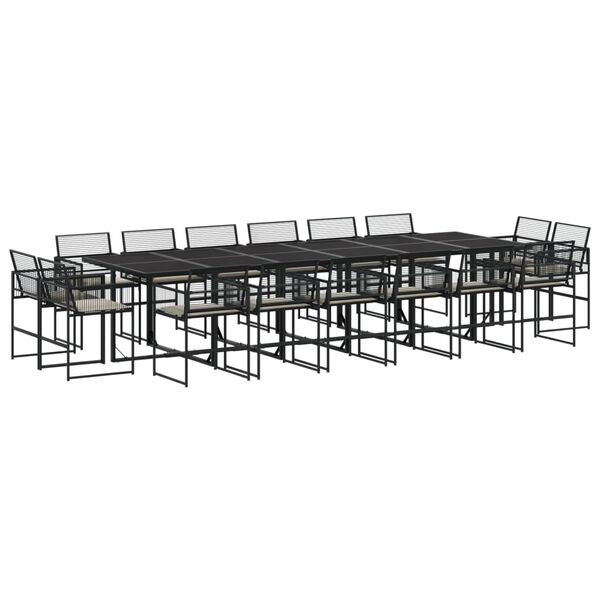 vidaXL 17 pcs conjunto de jantar p/ jardim c/ almofad&otilde;es vime PE preto
