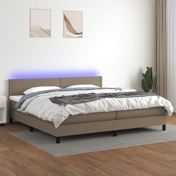 vidaXL Cama box spring colch&atilde;o/LED 200x200cm tecido cinza-acastanhado