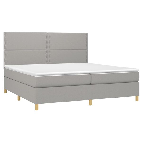 vidaXL Cama box spring c/ colchão e LED 200x200 cm tecido cinza-claro