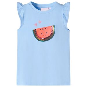 T-shirt para crian&ccedil;a manga com folhos azul-claro 128