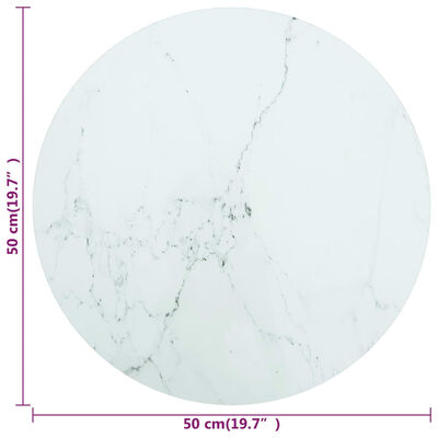 vidaXL Tampo mesa Ø50x0,8 cm vidro temperado design mármore branco