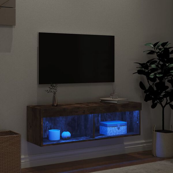 vidaXL M&oacute;vel de TV com luzes LED 100x30x30 cm carvalho fumado