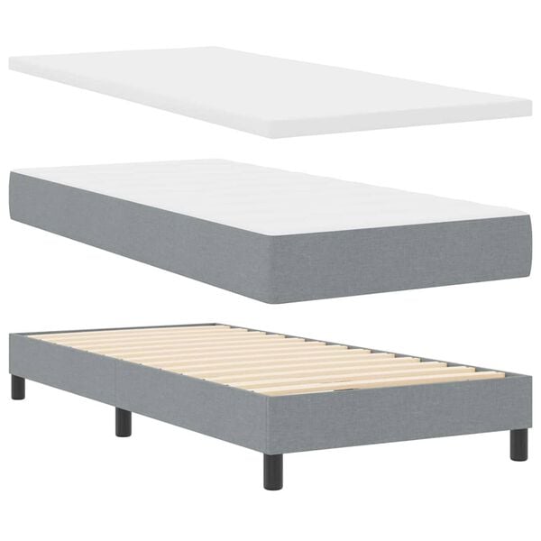 vidaXL Cama Box com colch&atilde;o Cinzento-claro 90 x 200 cm tecido
