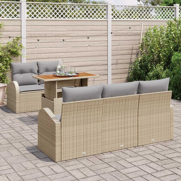 vidaXL Conjunto de Sof&aacute; de Jardim 6 pcs Bege Rattan Sint&eacute;tico