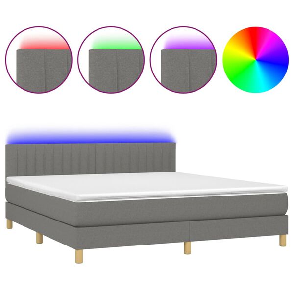 vidaXL Cama box spring c/ colch&atilde;o e LED 160x200 cm tecido cinza-escuro