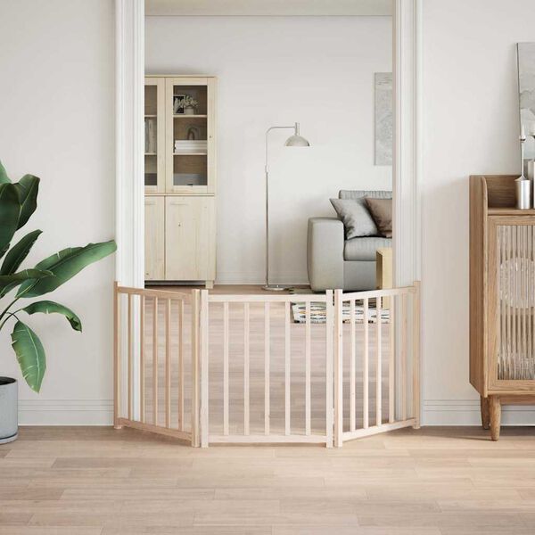 vidaXL Port&atilde;o p/ c&atilde;es dobr&aacute;vel 3 pain&eacute;is 150 cm madeira abeto maci&ccedil;a