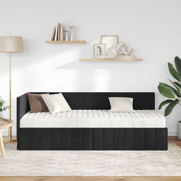 vidaXL Estrutura de Cama de Canto com Colch&atilde;o 2 pcs Preto Veludo