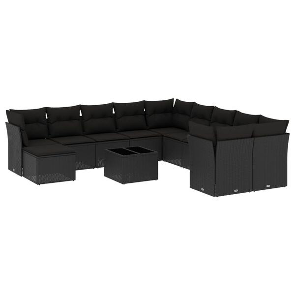 vidaXL 12 pcs conjunto de sof&aacute;s de jardim c/ almofad&otilde;es vime PE preto