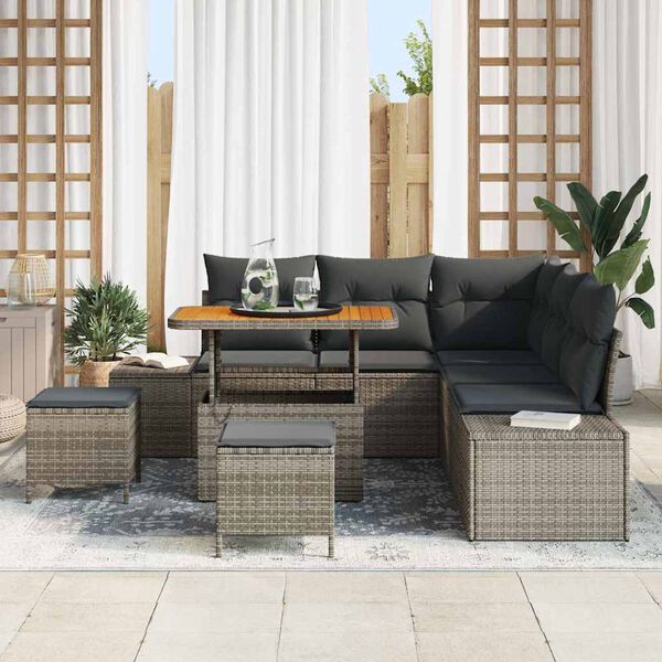 vidaXL Conjunto de Sof&aacute; de Jardim 8 pcs Cinzeto Rattan Sint&eacute;tico
