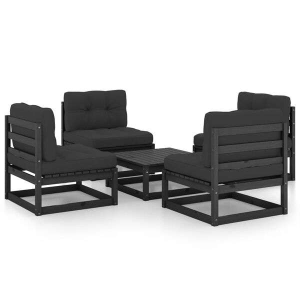 vidaXL 5 pcs conjunto lounge de jardim c/ almofad&otilde;es pinho maci&ccedil;o