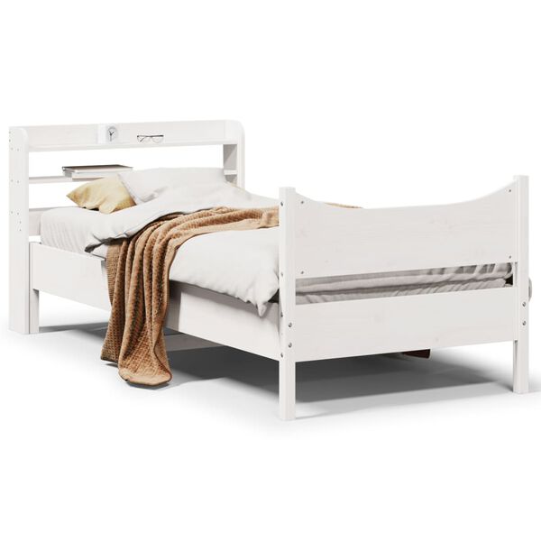 vidaXL Estrutura de cama com cabeceira 90x200 cm pinho maciço branco