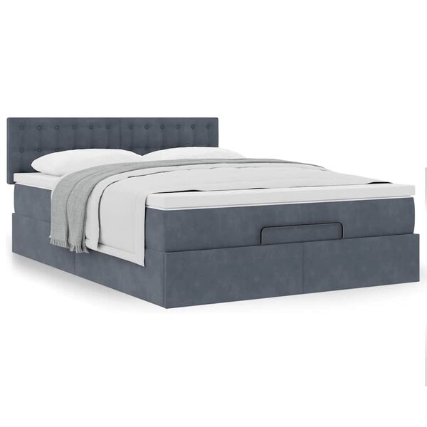 vidaXL Estrutura de cama otomana com colch&atilde;o 140x190cm cinzento escuro