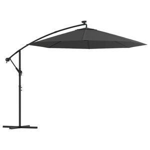 vidaXL Guarda-sol cantilever c/ luzes LED e poste a&ccedil;o 300 cm antracite