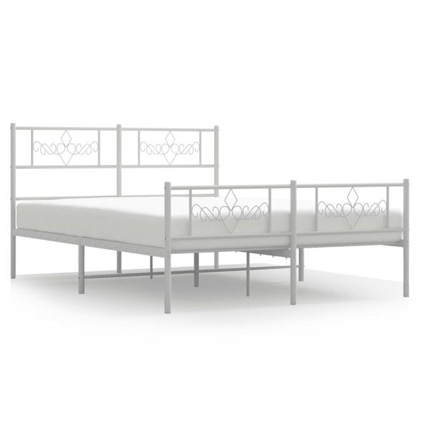 vidaXL Estrutura de cama com cabeceira e p&eacute;s 140x190 cm metal branco