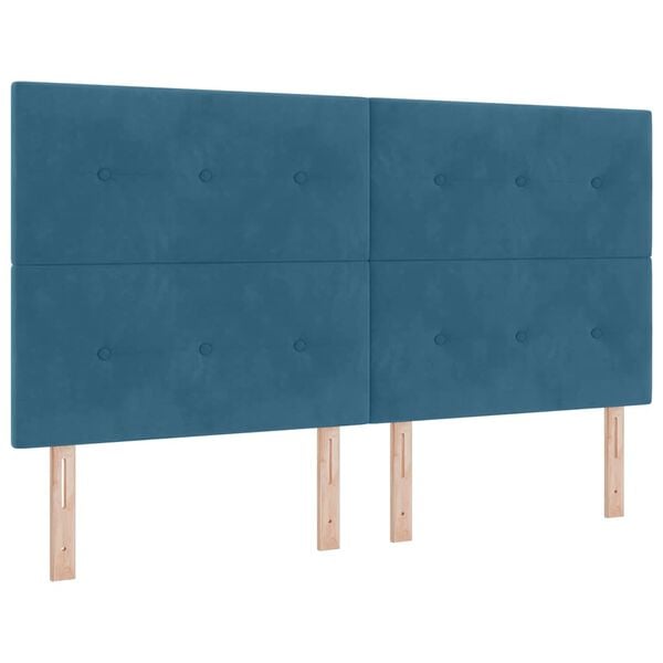vidaXL Cama Box Spring LED com colch&atilde;o Azul Escuro 180 x 200 cm tecido
