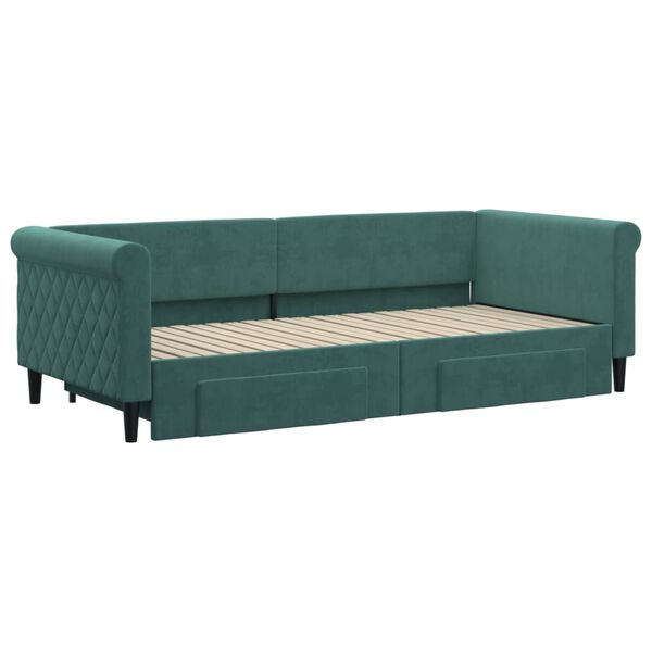 vidaXL Sofá-cama c/ gavetão e gavetas 90x200 cm veludo verde-escuro