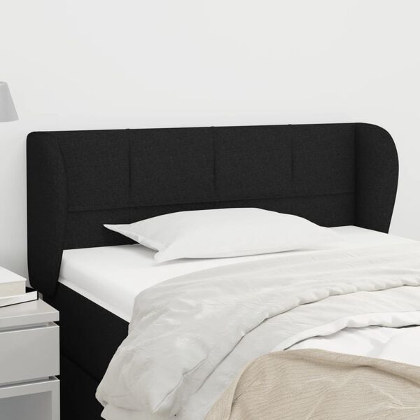 vidaXL Cabeceira de cama c/ abas tecido 93x23x78/88 cm preto