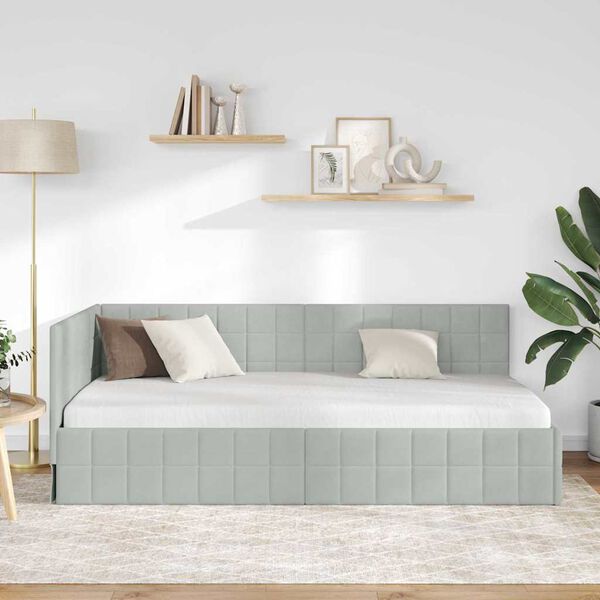vidaXL Estrutura de Cama de Canto Cinzento-claro 90 cm x 200 cm Veludo