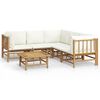vidaXL 6 pcs conjunto lounge de jardim bambu c/ almofad&otilde;es branco nata