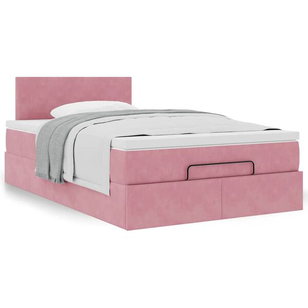vidaXL Estrutura de cama otomana com colch&atilde;o 120x200 cm veludo rosa
