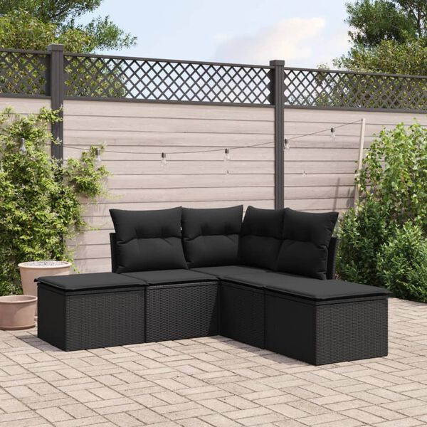 vidaXL 5 pcs conjunto sof&aacute;s de jardim com almofad&otilde;es vime PE preto