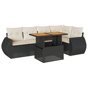 vidaXL 6 pcs conjunto sof&aacute;s de jardim c/ almofad&otilde;es vime PE preto