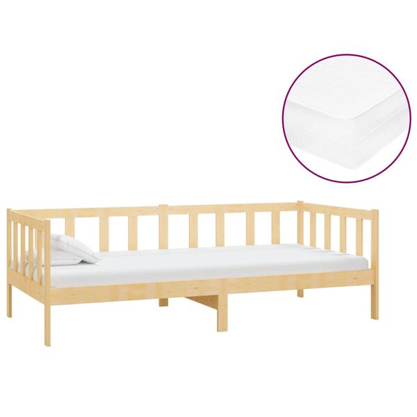 vidaXL Sofá-cama com colchão 90x200 cm pinho maciço