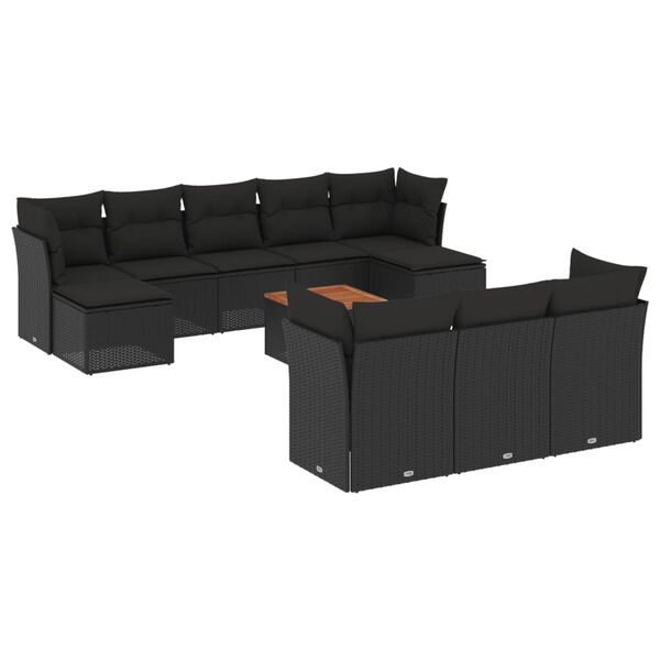 vidaXL 11 pcs conjunto sof&aacute;s de jardim c/ almofad&otilde;es vime PE preto