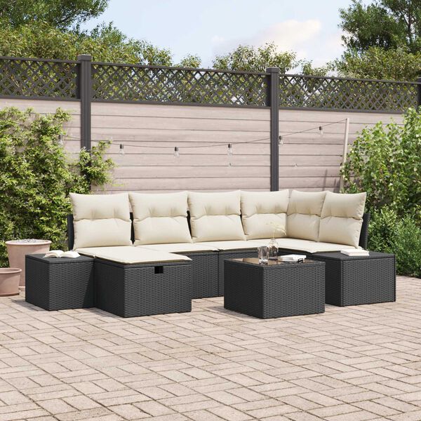 vidaXL Conjunto de Sof&aacute; de Jardim com almofada 7 pcs Preto vime PE
